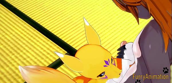  Digimon Hentai - Taomon & Grey Fox blowjob handjob boobjob and fucked with multiples cumshot 12